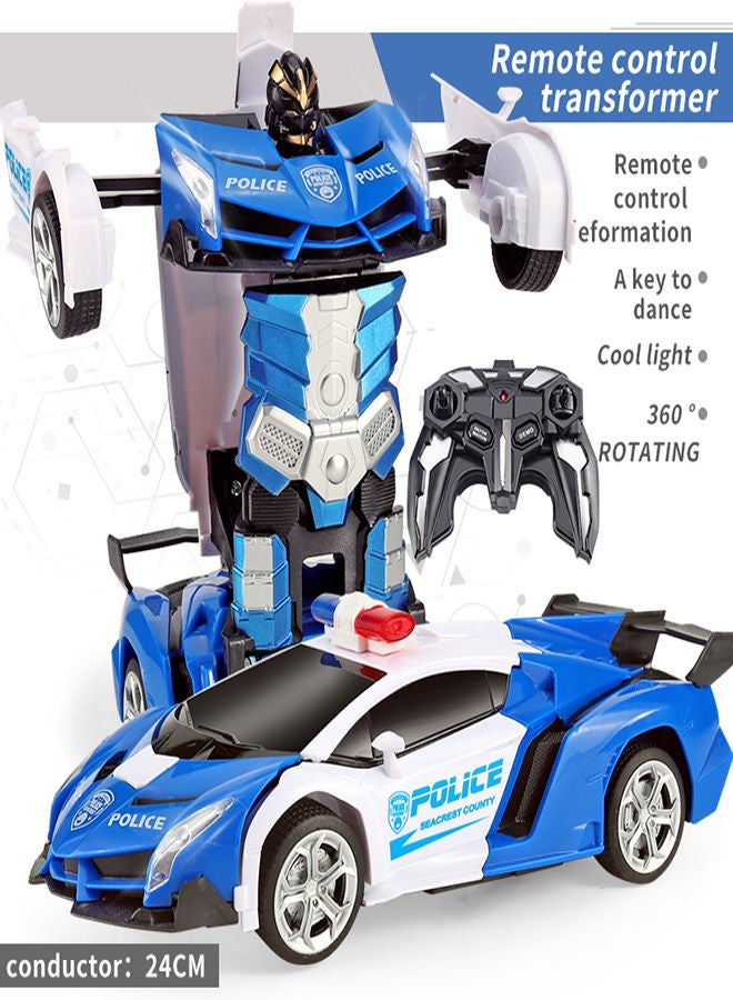 AROAQ The Police Car Blue Remote Control Car Transform Robot RC Car with 2.4g Version Remote And One Button Transforming 360 Degree Rotation Drifting Ideal Car Scale and Birthday Gift Toy  - Image 1