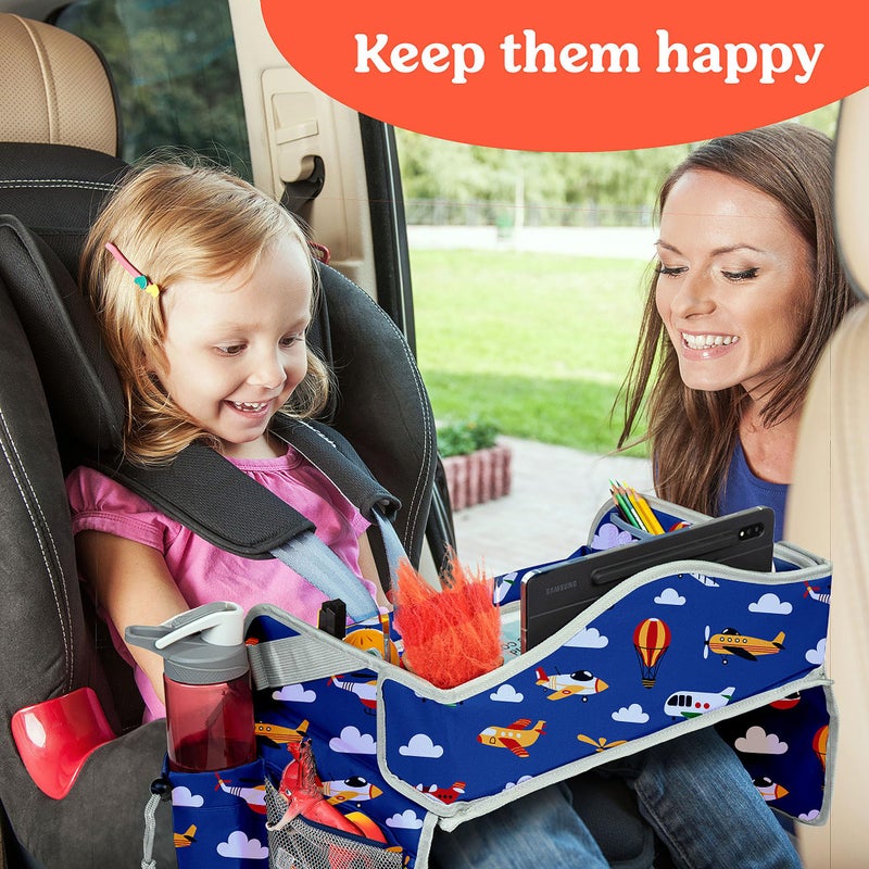 PILLANI Kids Travel Tray for Car - Toddler Airplane Travel Essentials w/ Activity Sheets, Pens & Dry Erase Board - Kids Travel - Must Have Toddler Lap Desk Organizer for Airplane - Travel Accessories - Image 2