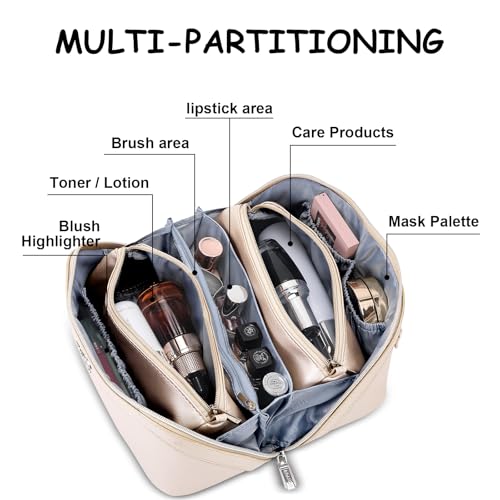BOYATU Travel Makeup Bag Organizer Cosmetic Bag: 3 Pcs Set Make up Bags for Women with Handle - Waterproof Vegan Leather Toiletry Bags Travel Essentials Pouch with Compartments (C-03-Sliver) - Image 3
