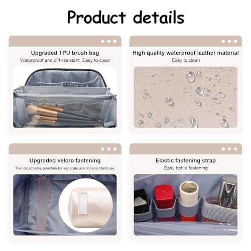 BOYATU Travel Makeup Bag Organizer Cosmetic Bag: 3 Pcs Set Make up Bags for Women with Handle - Waterproof Vegan Leather Toiletry Bags Travel Essentials Pouch with Compartments (C-03-Sliver) - Image 5