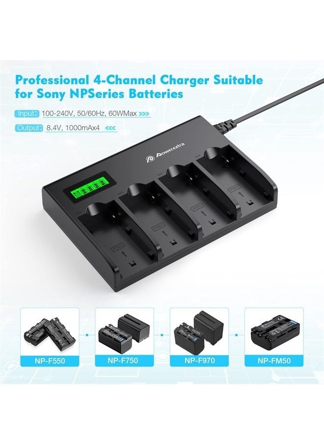 Powerextra 4-Channel Battery Charger with LCD Display for Sony NP-F970, NP-F960, NP-F950, NP-F930, NP-F770, NP-F750, NP-F570, NP-F550 Camera Battery  - Image 2