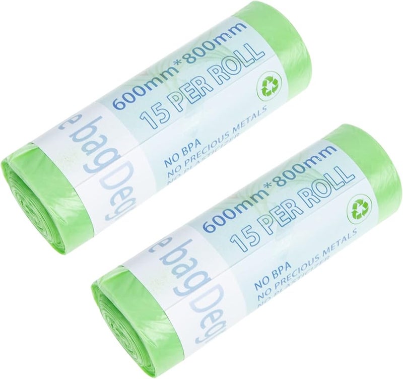 أكياس قمامة كبيرة قابلة للتحلل باللون الأخضر الفاتح 2 لفة لأوراق الفناء وأكياس نفايات المطبخ - Image 2