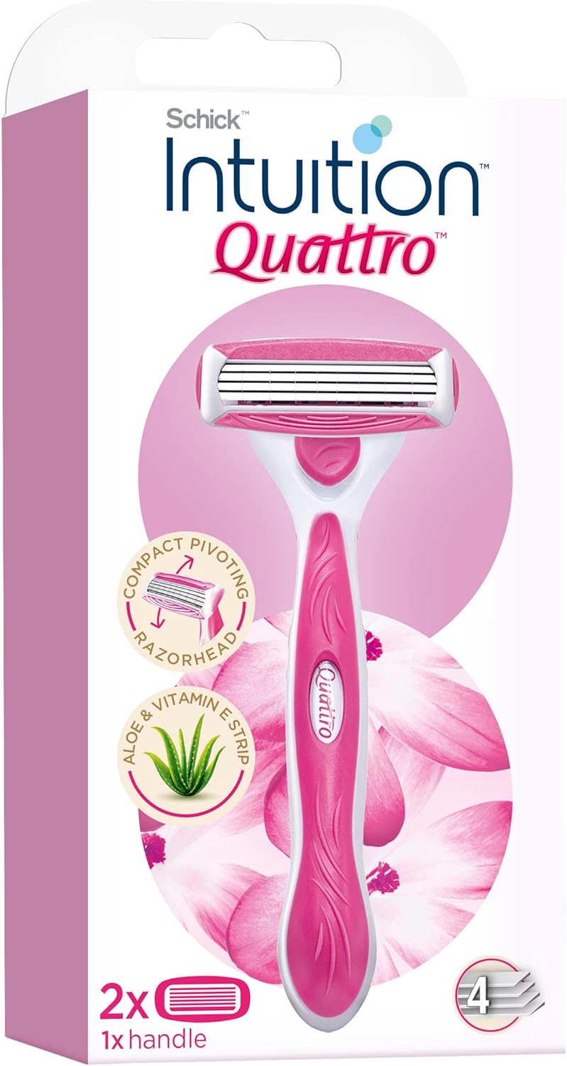 Intuition Quattro Women's Razor Kit with 4 Ultra-Thin Blades and Aloe + Vitamin E Strip