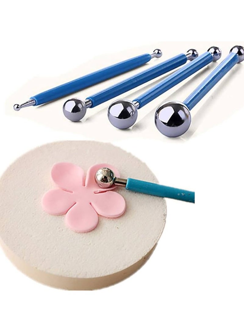 4 Pcs Metal Ball Fondant Cake Decorating Sugar craft Flower Modelling Tool, Blue - Image 3