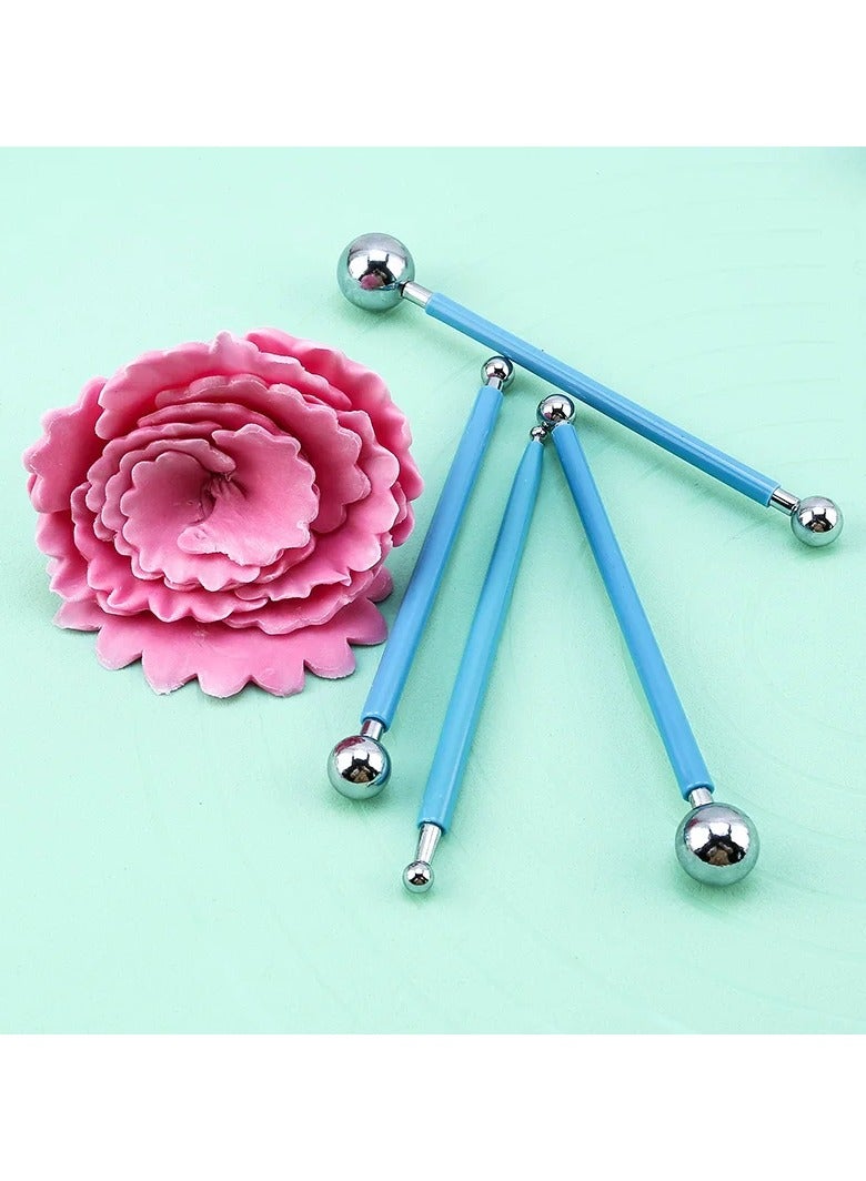 4 Pcs Metal Ball Fondant Cake Decorating Sugar craft Flower Modelling Tool, Blue - Image 5