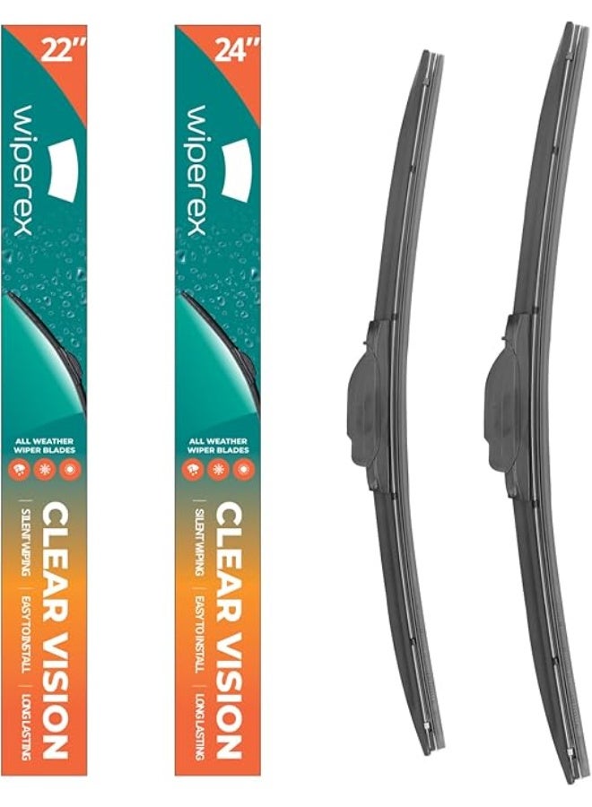 ويبيركس WiperEX 24" + 22" Wiper Blades – Silent, Streak-Free, Anti-Lift, Durable Natural Rubber Pair (Pack of 2) - Image 1