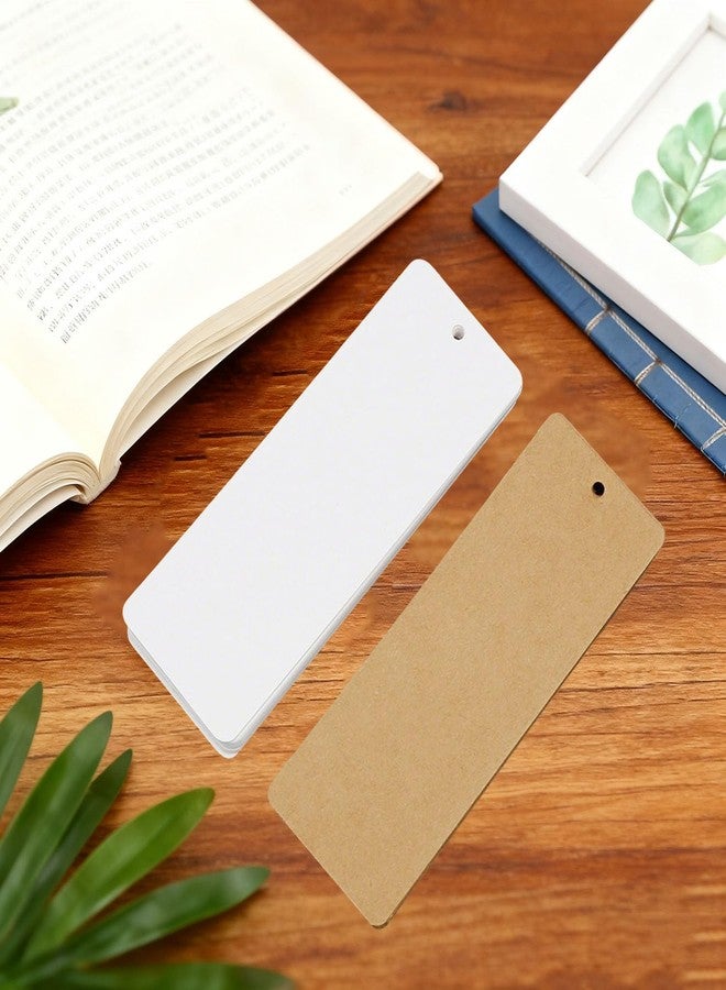 BetterJonny Kraft Paper Bookmarks Set, BetterJonny 200Pcs White Unfinished Craft Bookmarks with 200Pcs Colorful Tassels DIY Cardstock Blank Bookmark Gifts Tags for Wedding Birthday Party Decor - Image 5