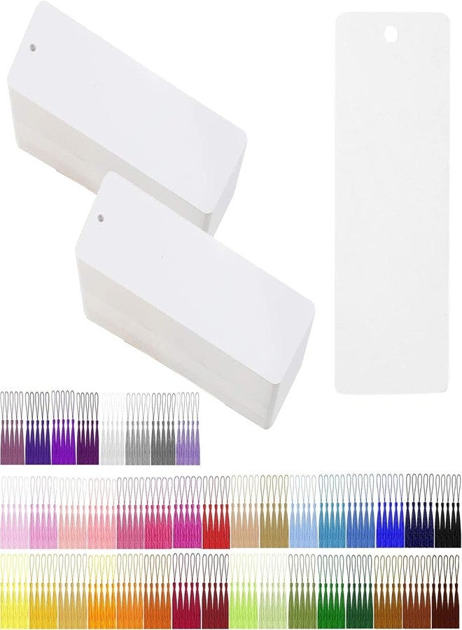 BetterJonny Kraft Paper Bookmarks Set, BetterJonny 200Pcs White Unfinished Craft Bookmarks with 200Pcs Colorful Tassels DIY Cardstock Blank Bookmark Gifts Tags for Wedding Birthday Party Decor - Image 1
