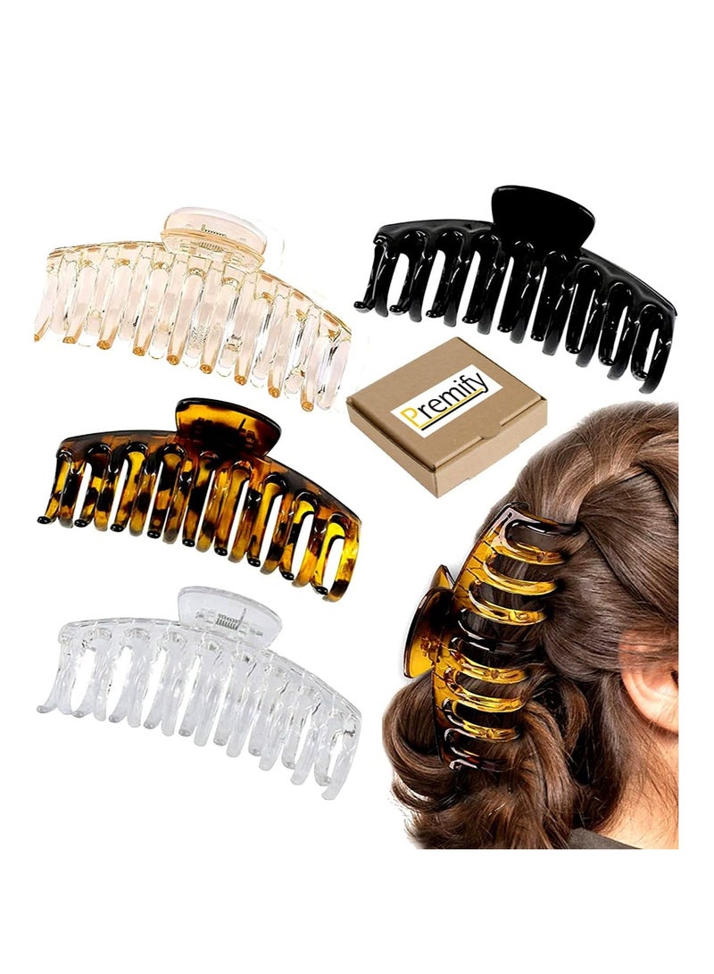 Premify 4Pcs Hair Claw Clips, Large 4.3 Inches Acrylic Nonslip Strong Hold Jumbo Jaw Hair Clips for Women  - Image 1