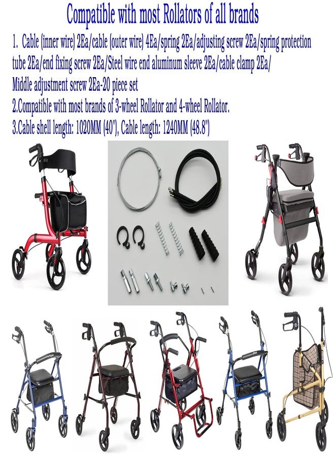 ForconMed Rollator Brake Cable Replacement,48.8'' for The All Brands Majority of and Heavy Rollator,Rollator General Parts,Universal Parts,20 Piece Set.(20Pcs/Pkg,Black) - Image 3