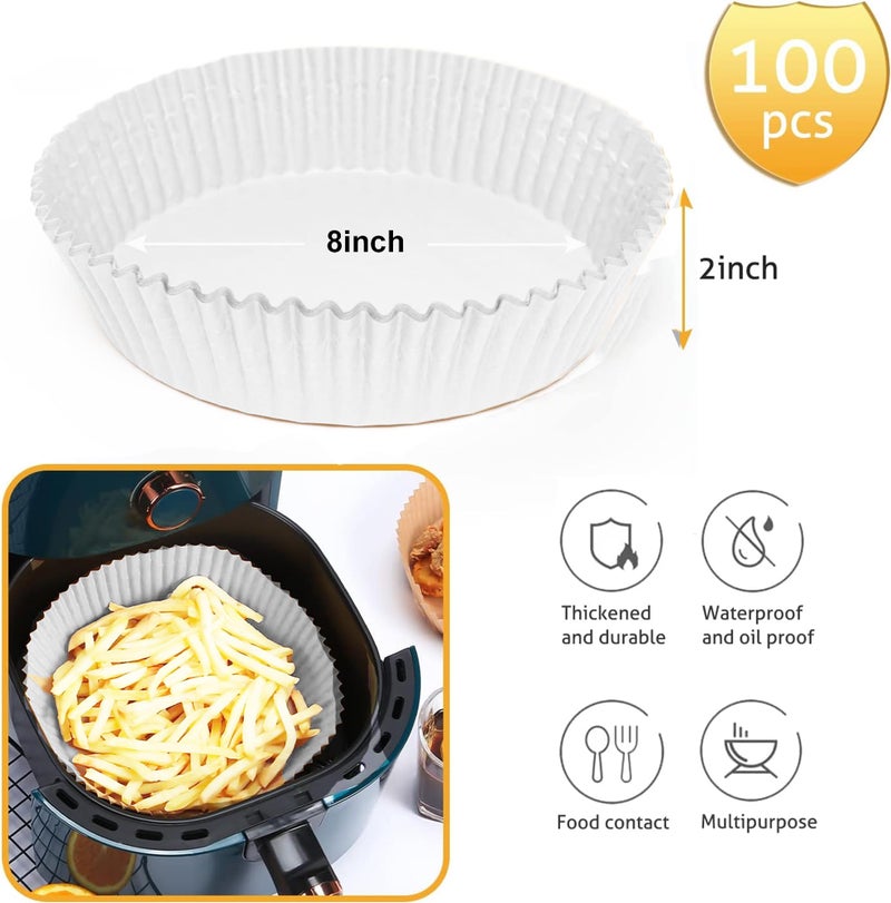 PureBake Air Fryer Paper Liners, 100Pcs Non-Stick Parchment Sheets for Air Fryer & Microwave, Bleach-Free Butter Paper Liner, Baking Plates & Rolls for Airfryer - (8IN) Round White - Image 3