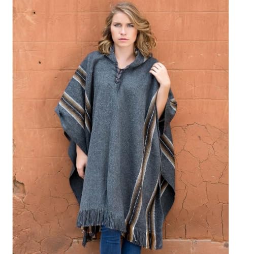 Gamboa Alpaca Poncho - Hooded, Dark Gray, OS - Image 4