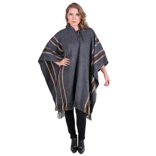Gamboa Alpaca Poncho - Hooded, Dark Gray, OS - Image 1