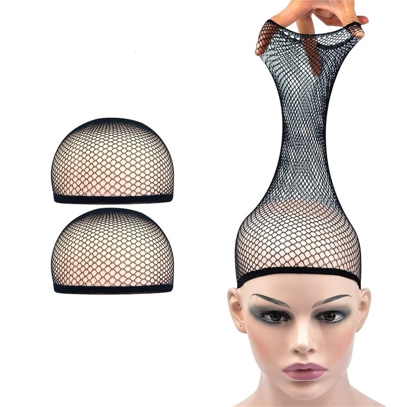 Black Wig Cap 30PCS Open Ended Hair Net Mesh Stocking Cap Weaving Hairnet Accessories - Image 2