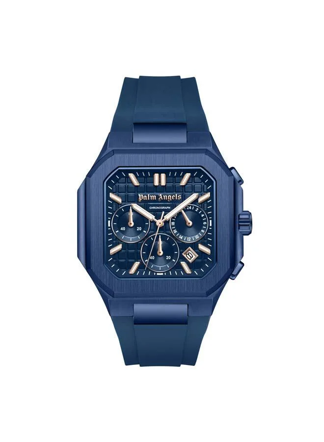 Palm Angels Forte Blue Dial Blue Silicone Strap Dual Time Watch for Men, 43mm