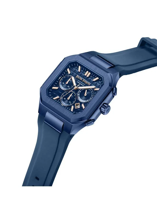 Palm Angels Forte Blue Dial Blue Silicone Strap Dual Time Watch for Men, 43mm