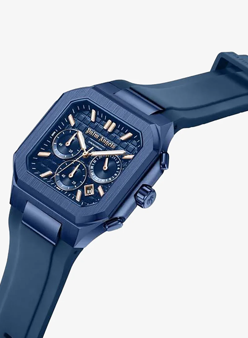 Palm Angels Forte Blue Dial Blue Silicone Strap Dual Time Watch for Men, 43mm