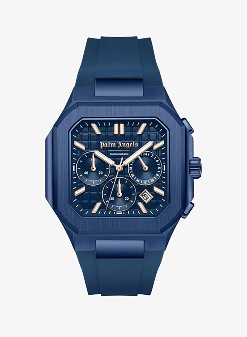 Palm Angels Forte Blue Dial Blue Silicone Strap Dual Time Watch for Men, 43mm