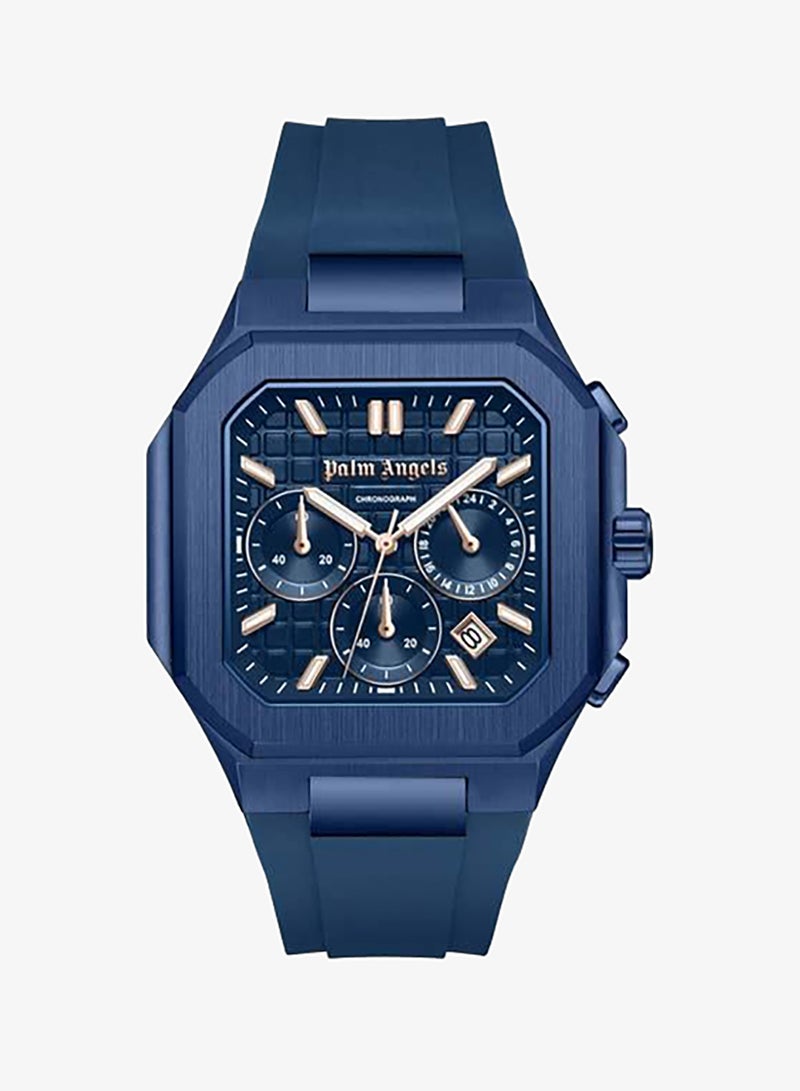 Palm Angels Forte Blue Dial Blue Silicone Strap Dual Time Watch for Men, 43mm - Image 1
