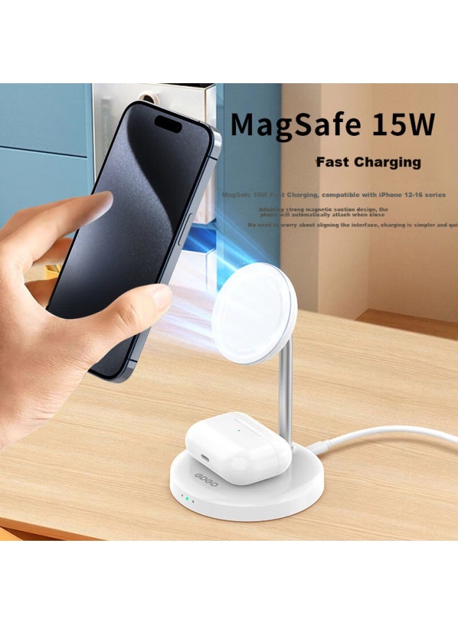 Gdgo 2-in-1 Wireless Charger Magsafe Magnetic 15w Phone Earphone Desktop Vertical Fast Charging Stand Base For Apple Iphone 16/15/14 Compatible With Qi2 - Image 3