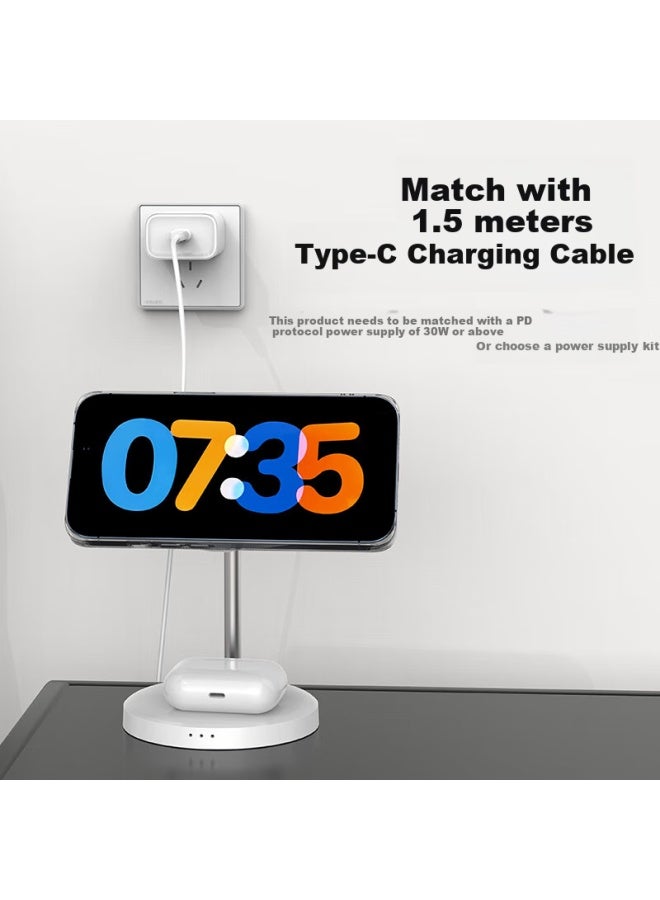 Gdgo 2-in-1 Wireless Charger Magsafe Magnetic 15w Phone Earphone Desktop Vertical Fast Charging Stand Base For Apple Iphone 16/15/14 Compatible With Qi2 - Image 2