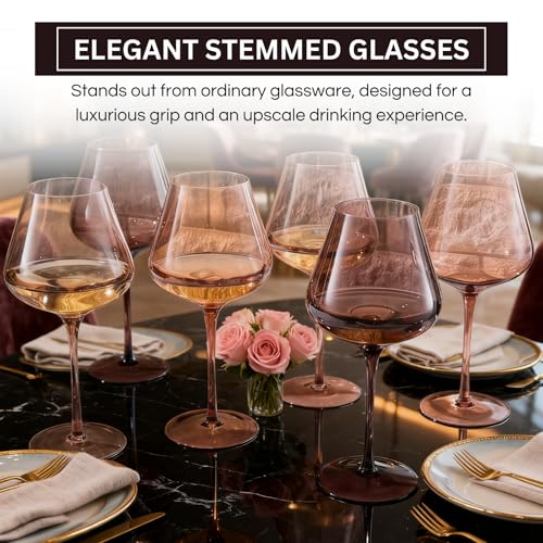 Khen Venus Wine Glass Sets, 20oz Glasses Set of 6 Melanin Brown Colored for Her, Mom, Wife, Girlfriend, Mama, Special Celebrations Color Drinkware Unique Style Tall Stemmed Amber Colors Bronze Glassware - Image 3