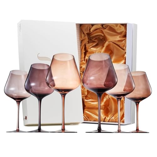 Khen Venus Wine Glass Sets, 20oz Glasses Set of 6 Melanin Brown Colored for Her, Mom, Wife, Girlfriend, Mama, Special Celebrations Color Drinkware Unique Style Tall Stemmed Amber Colors Bronze Glassware - Image 1