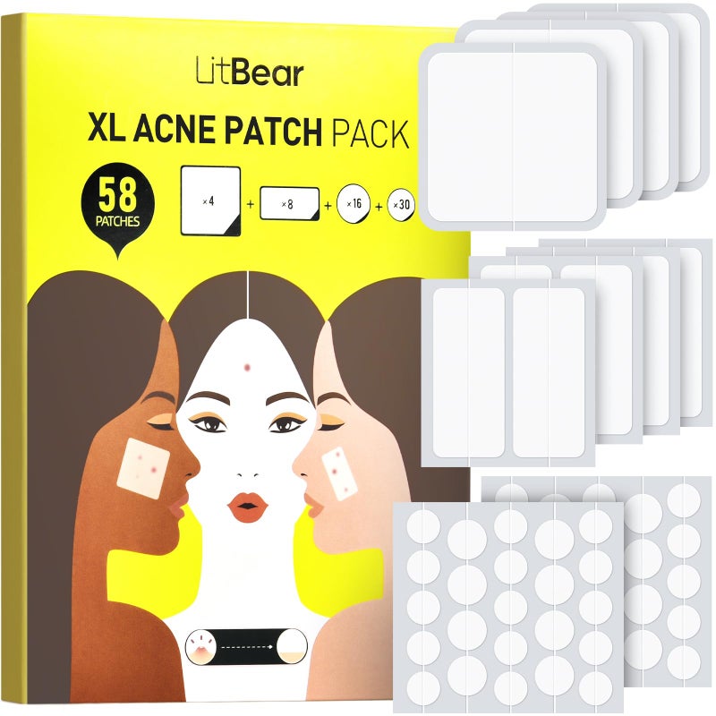 LitBear Acne Patches for Large Breakouts Hydrocolloid Pimple Patches for Zit and Blemish Face Chin Back and Body With Tea Tree Oil