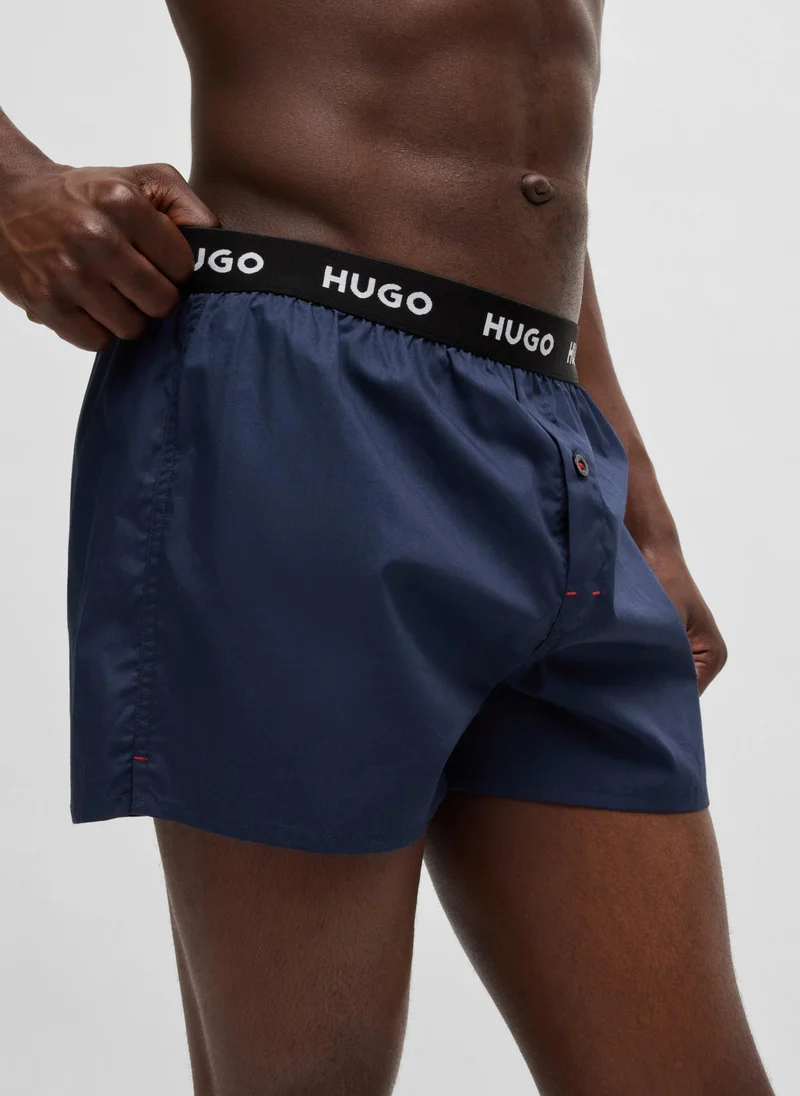 HUGO Three-pack of cotton boxer shorts with logo waistbands