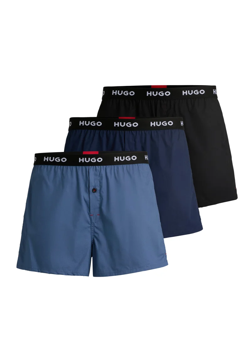 HUGO Three-pack of cotton boxer shorts with logo waistbands