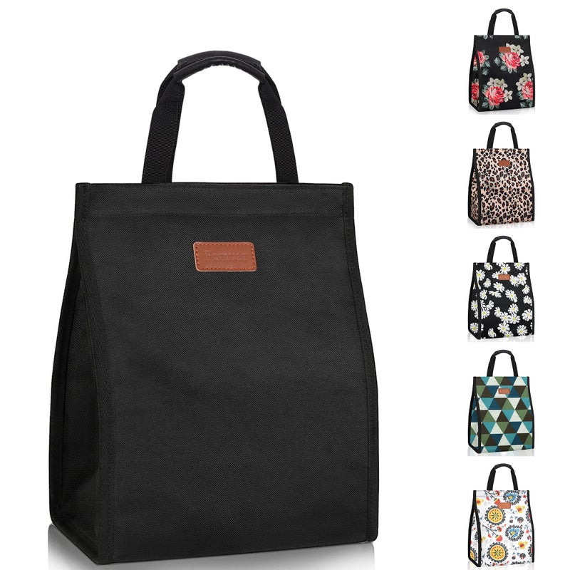 Femuar Lunch Bags for Women Insulated Reusable Lunch Tote with Internal Pocket, Adult Lunch Tote bag for Work (Black - Image 1