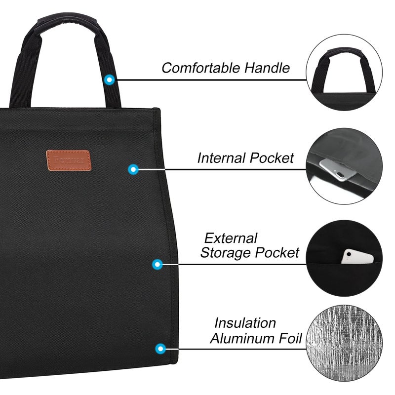 Femuar Lunch Bags for Women Insulated Reusable Lunch Tote with Internal Pocket, Adult Lunch Tote bag for Work (Black - Image 3