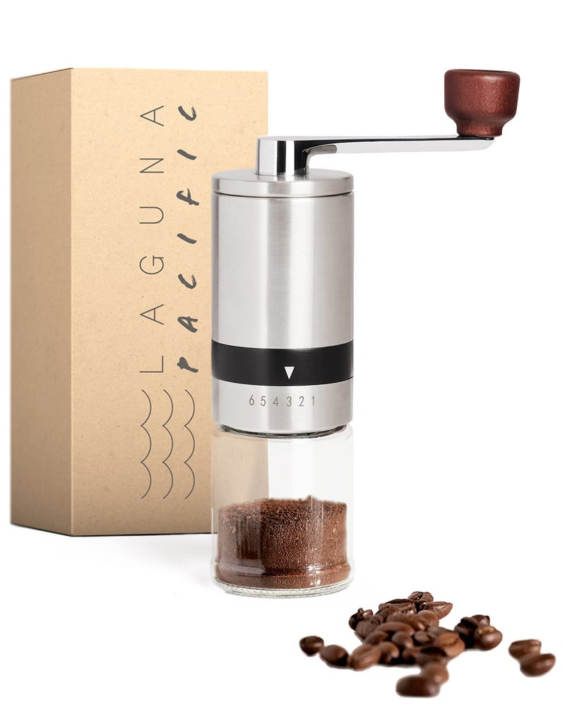 Laguna Pacific Manual Coffee Bean Grinder  6 Coarseness Settings  Espresso Cold Brew French Press Drip  Burr Hand Mill  Home Portable Camping Travel