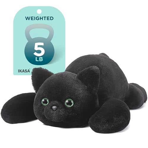 IKASA 5 lbs Weighted Stuffed Animal Black Cat Plush Toy24 inches Giant Large Big Jumbo Kitten ToysHuge Size Fat PlushieGifts for Kids Girls Boys - Image 1
