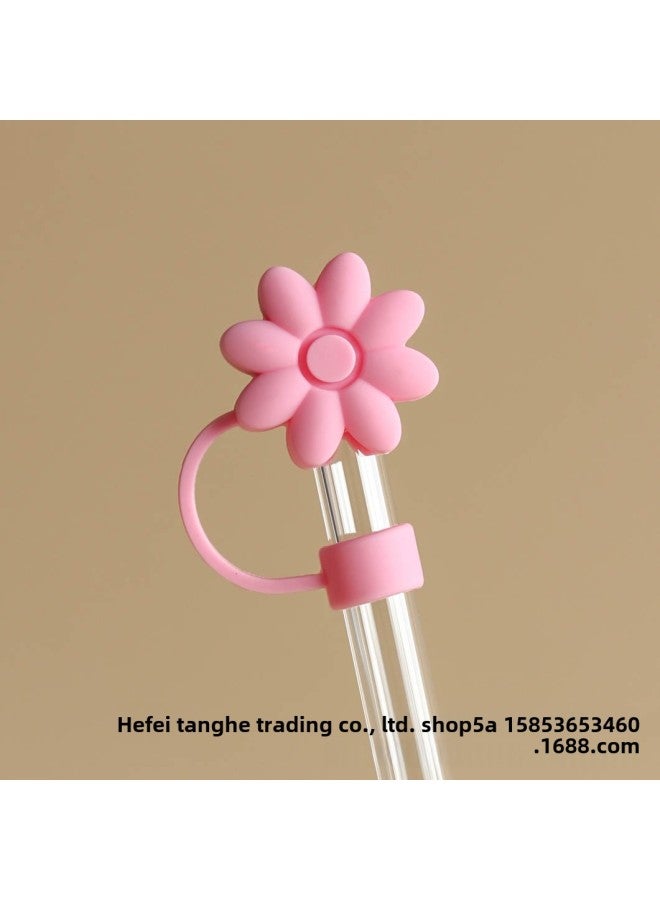 10mm Straw Plug Cover Cross-border Silicone Dust Cap Dust Plug Accessories Suitable For Stanley Water Cup Straw Cap Decoration-Color:10mm Pink Lotus-pure Silicone  - Image 1