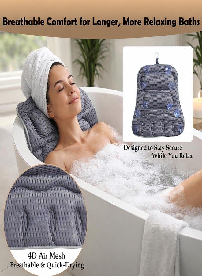 suvast Bath Pillows for Tub, Full-Body Relaxation with Head, Neck & Shoulder Support, Ergonomic Design, 10 Suction Cups, Breathable 4D Air Mesh (Grey) - Image 2