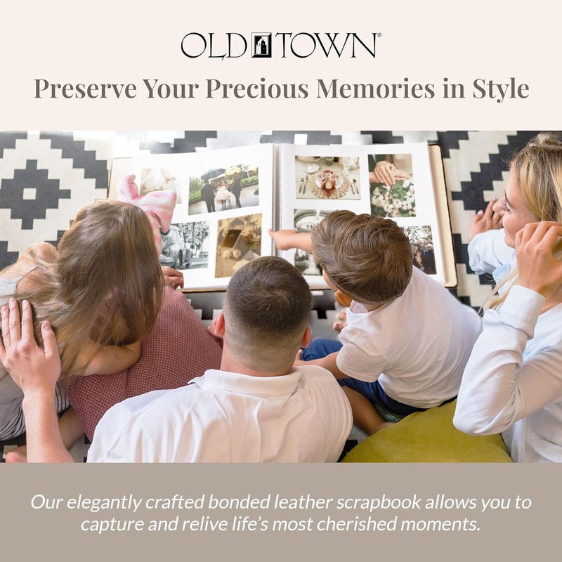Old Town ألبوم صور من الجلد الملتصق، ألبوم قصاصات جلدية كبير، ألبوم قصاصات قابل للتوسيع 12x12 صفحات ورقية بيضاء مزدوجة الجوانب وأكياس شفافة بصرية، بطانة من جلد سويدي مزيف، أسود - Image 2