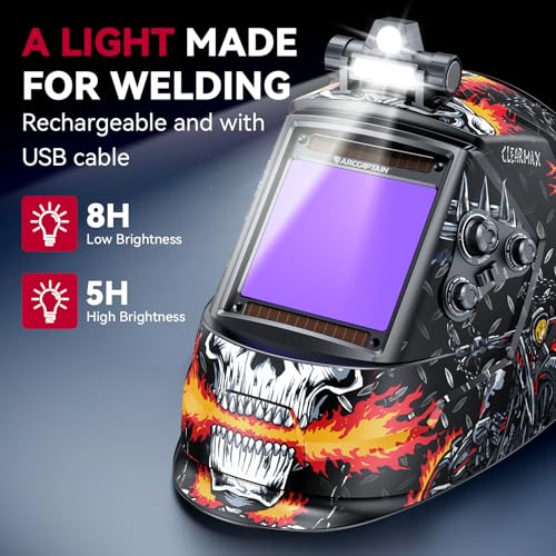 ARCCAPTAIN 394 x 366 Auto Darkening Welding Helmet Solar Powered True Color Welding Hood 1111 Top Optical Clarity Welder Helmet 4 Arc Sensor Wide Shade 459913 for Stick MIG TIG Cut - Image 3
