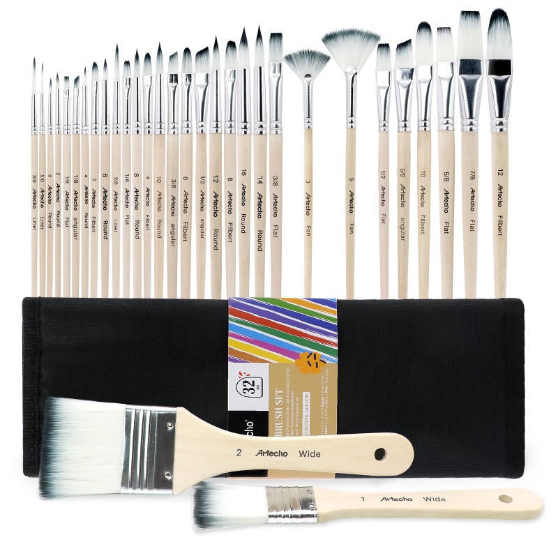 Artecho 32 PCS Paint Brushes for Acrylic Painting, Acrylic Paint Brushes for Oil, Watercolor, Acrylic, Gouache and Canvas Painting - Image 1