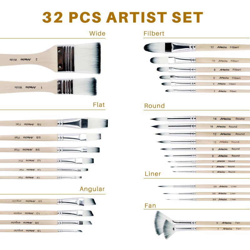 Artecho 32 PCS Paint Brushes for Acrylic Painting, Acrylic Paint Brushes for Oil, Watercolor, Acrylic, Gouache and Canvas Painting - Image 3