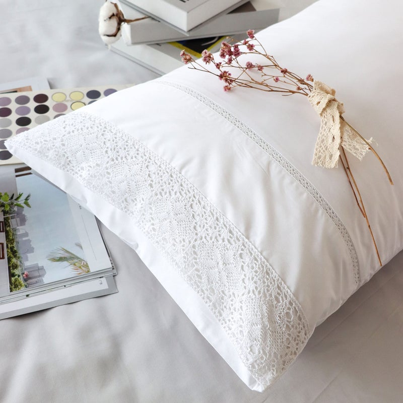 RANZNAZ 100 Cotton Lace Pillow Cases Queen Size Set of 2  White Good Feeling Pillowcases 2 Pack with Envelope Closure Elegant LaceSofter and Breathable Pillow Case20x30