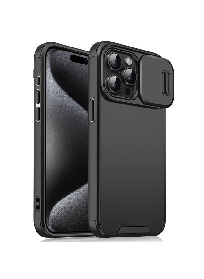 اس-توب جراب لهاتف iPhone 15 Pro مزود بدرع كاميرا منزلق مصنوع من مادة TPU + PC - Image 1