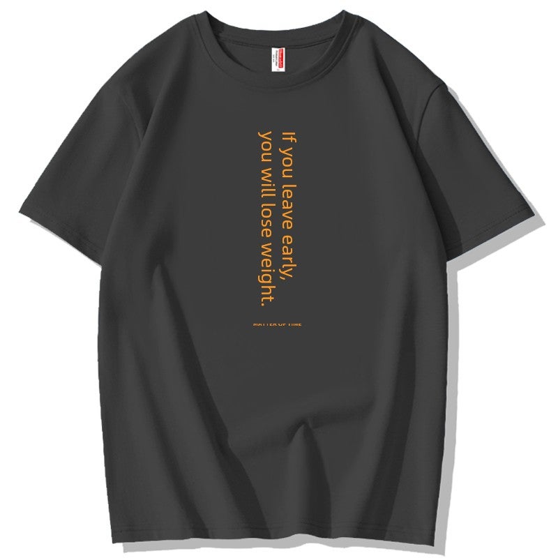 Summer Hong Kong style will eventually lose weight. Fun text short-sleeved t-shirt for men, loose cotton, temporarily fat. Creative T-shirt on Instagram trend - Image 3