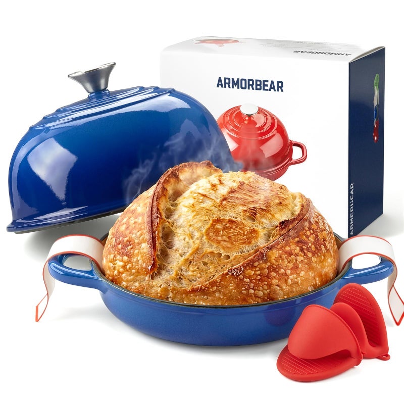 Armorbear Dutch Oven for Bread Baking-5QT Cast Iron Sourdough Dutch Oven Pot with Lid, Enameled Round Cast Iron Bread Pot with Dome Lid for Homemade, Gifts for Sourdough Bakers, Blue - Image 1