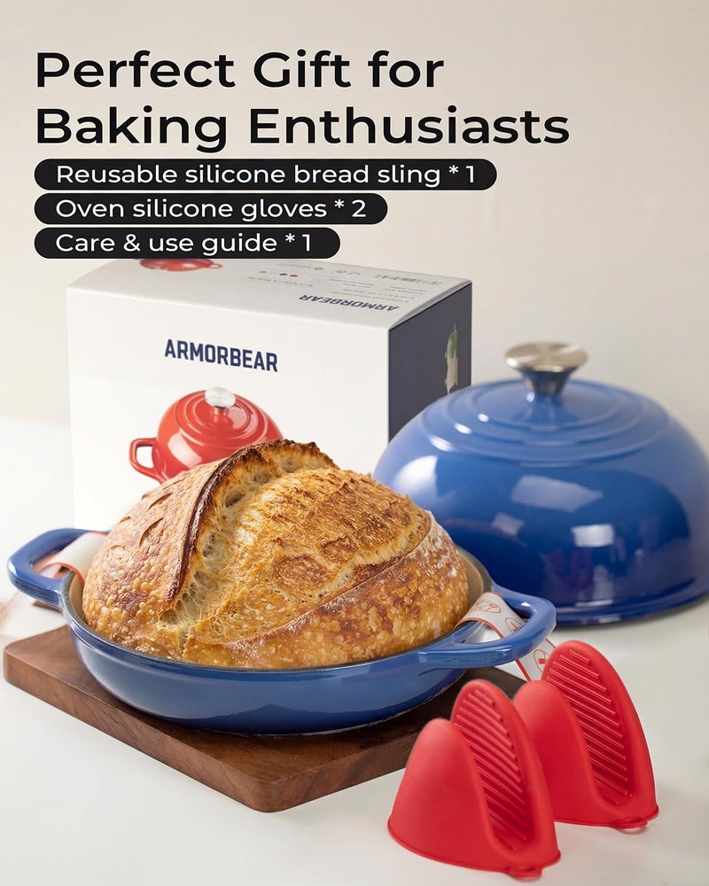 Armorbear Dutch Oven for Bread Baking-5QT Cast Iron Sourdough Dutch Oven Pot with Lid, Enameled Round Cast Iron Bread Pot with Dome Lid for Homemade, Gifts for Sourdough Bakers, Blue - Image 5
