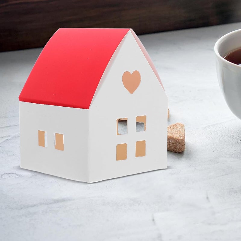Garneck 20pcs Red Lid House-shaped Treat Boxes Christmas Cookie Boxes Paper Candy Party Favor Holders for Holiday Wedding and Birthday Celebration - Image 5