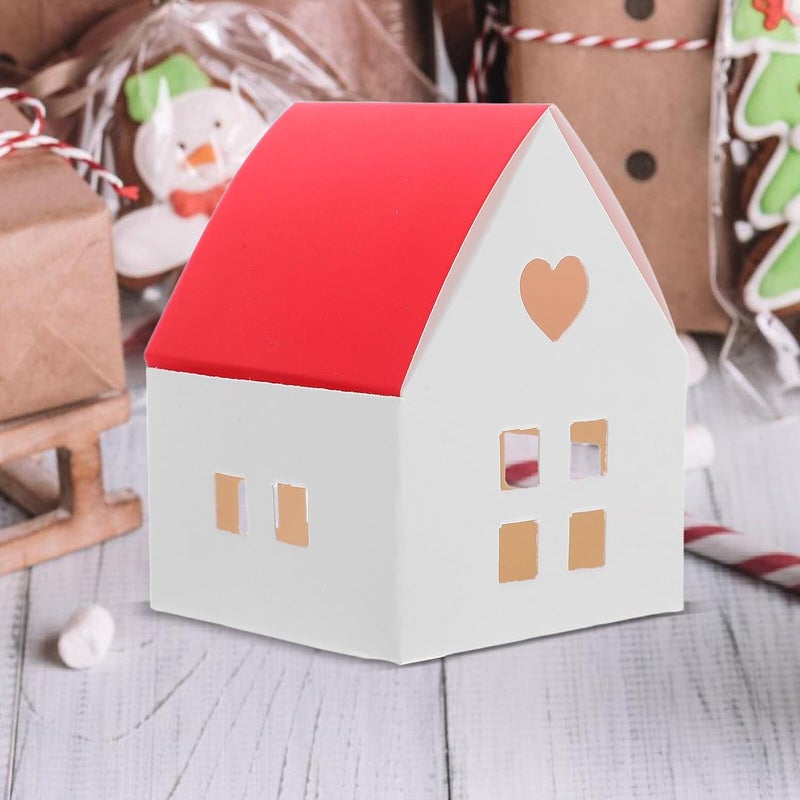 Garneck 20pcs Red Lid House-shaped Treat Boxes Christmas Cookie Boxes Paper Candy Party Favor Holders for Holiday Wedding and Birthday Celebration - Image 4