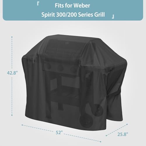 Shinestar Grill Cover for Weber Spirit II and Spirit 200 & 300 Series, Waterproof BBQ Cover with Double Straps, Lightweight & Fade Resistant, Black - Image 2