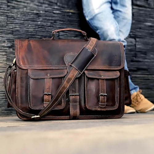 cuero Leather Messenger Bag for Men, 16 Inch Laptop Crossbody, Vintage Handmade Leather Shoulder Satchel Bag for Men, Full Grain Business Briefcase for Office/Work/Travel - Brown - Image 3