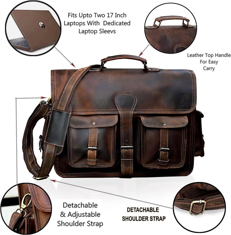 cuero Leather Messenger Bag for Men, 16 Inch Laptop Crossbody, Vintage Handmade Leather Shoulder Satchel Bag for Men, Full Grain Business Briefcase for Office/Work/Travel - Brown - Image 4